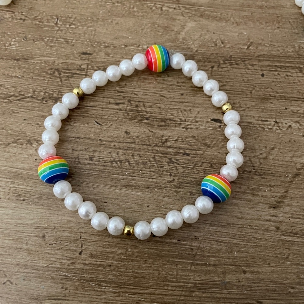 Rainbow and White Beaded Bracelet